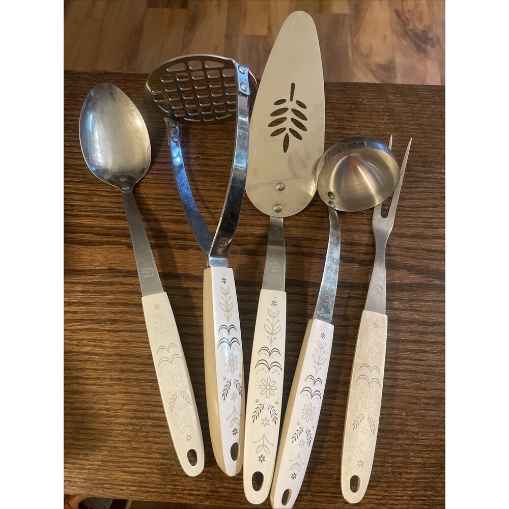 Set Of 5 Vintage Flint Arrowhead Wheat Stainless Steel Kitchen Utensils USA Made